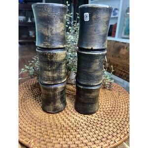 Vintage Ceramic Bamboo Pedestal 9” Pillar Candle Holder Distressed, Mexico